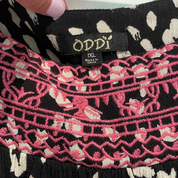 ODDY black and cream dress with pink embroidery, XL - Picture 3 of 3